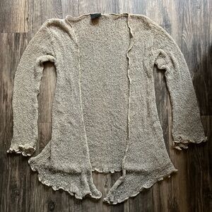 Beige Knit Lettuce Hem Cardigan